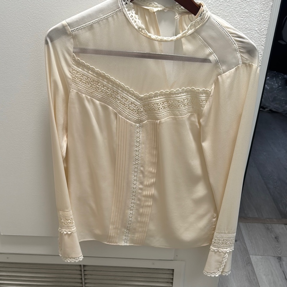Rebecca Taylor Cream High Low Embellished Blouse